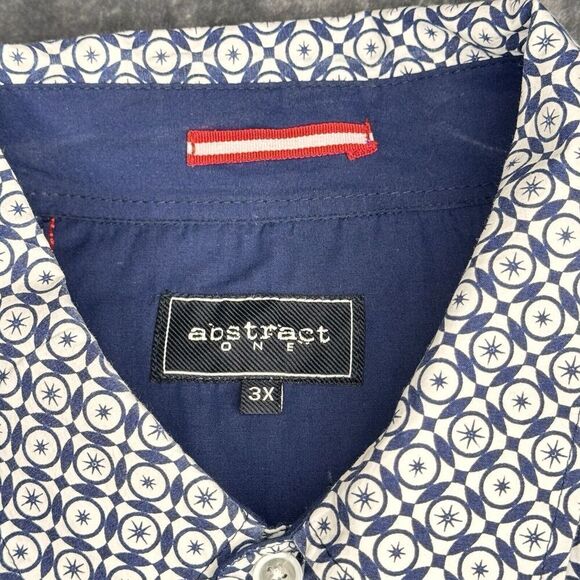 Abstract One Sz 3x Button Shirt Casual Mens Navy White Geometric Short Sleeve - Picture 6 of 15